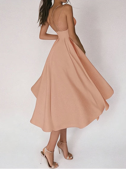 Vestido elegante de mujer con escote en V y cintura ceñida para invitada de boda | Ideal para primavera/verano