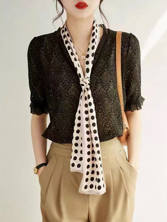 Kayla Elegant V-neck Auricular Knitted Sweater-Black