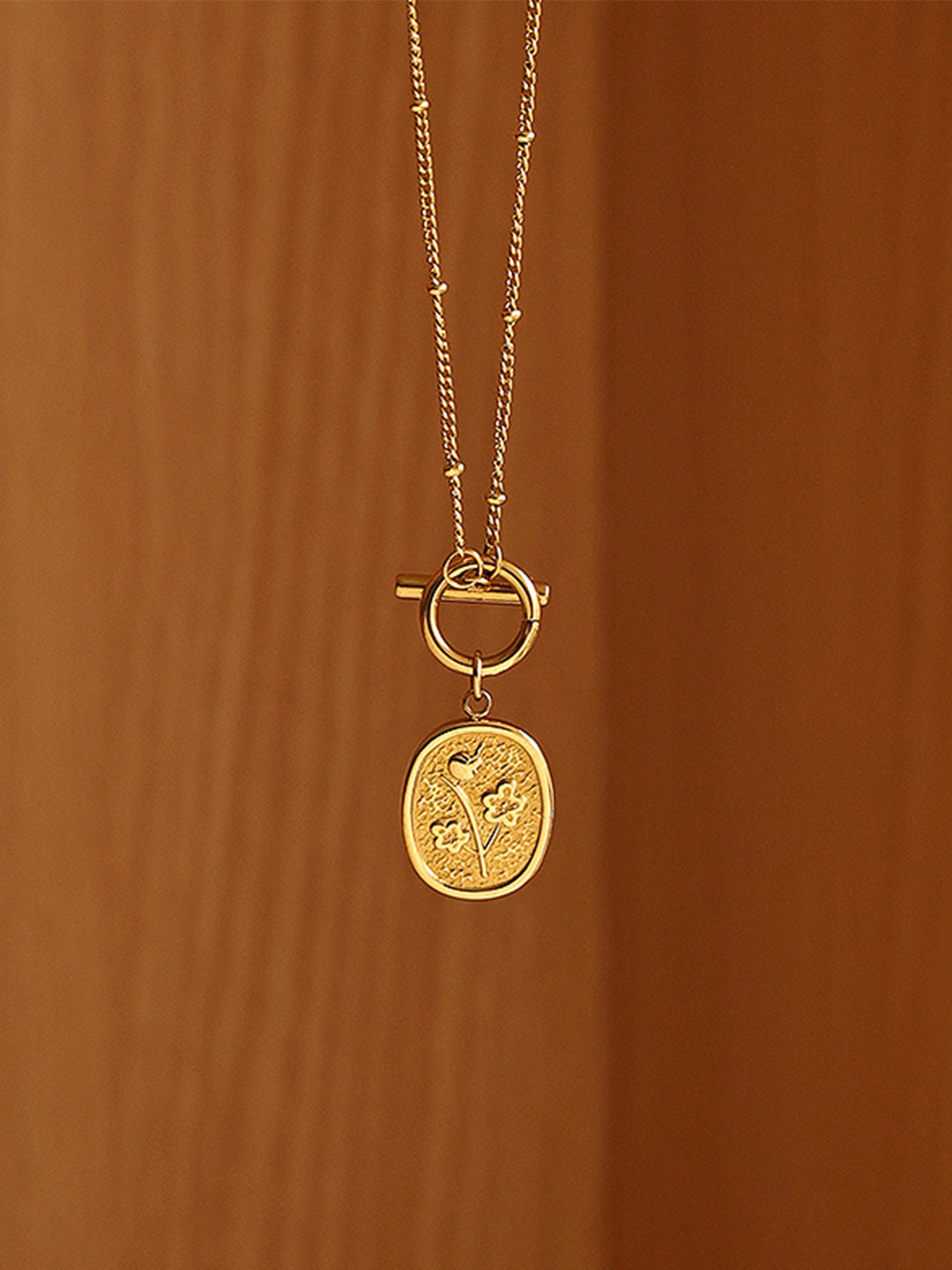 OT Buckle Engraved Titanium Steel Necklace Of Oval Pendant