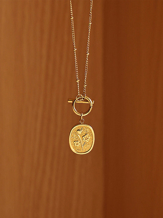 OT Buckle Engraved Titanium Steel Necklace Of Oval Pendant