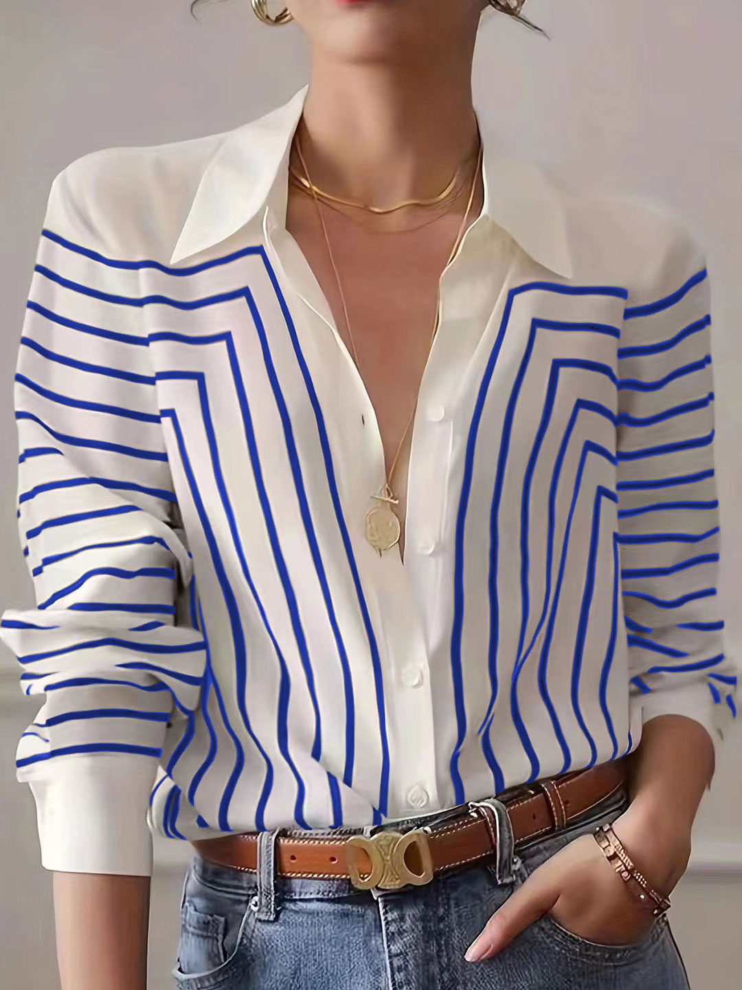 Natalie Retro Loose Striped Shirt