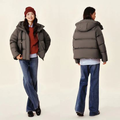 Down Jacket Women Solid Color Loose Versatile  Winter New Three-Proof Hooded Puffer Coat Down Jacket