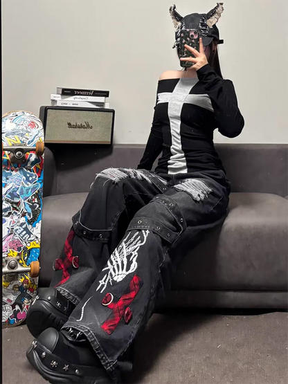 Black Ripped Wide Leg Pants