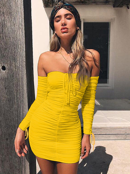Women Autumn Winter Bandage Dress Women  Sexy Off Shoulder Long Sleeve Slim Elastic Bodycon Party Dresses Vestidos