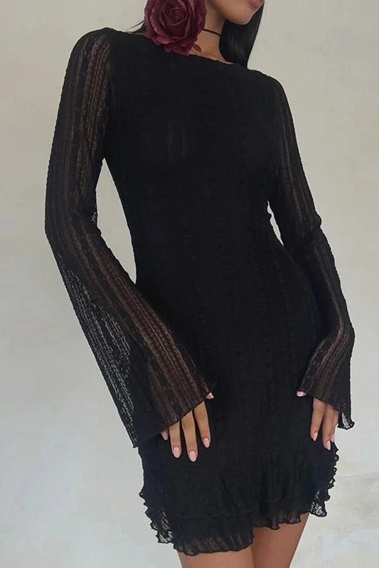 Lace Long Sleeve Mini Dress with Open Back