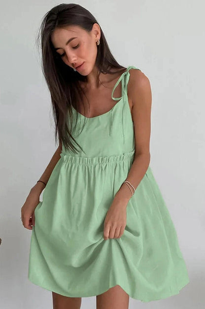 Spaghetti Strap Loose Mini Dress with Lace Up Detail