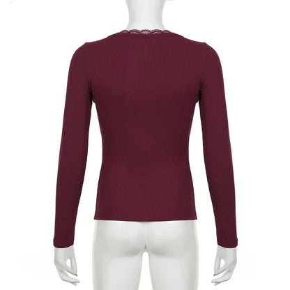 Voguable  Y2K Button-up Knitted Top Red Year Christmas Coquette Aesthetic Slim-fit T-shirts Sweet Cute Knitwear Festival Tees