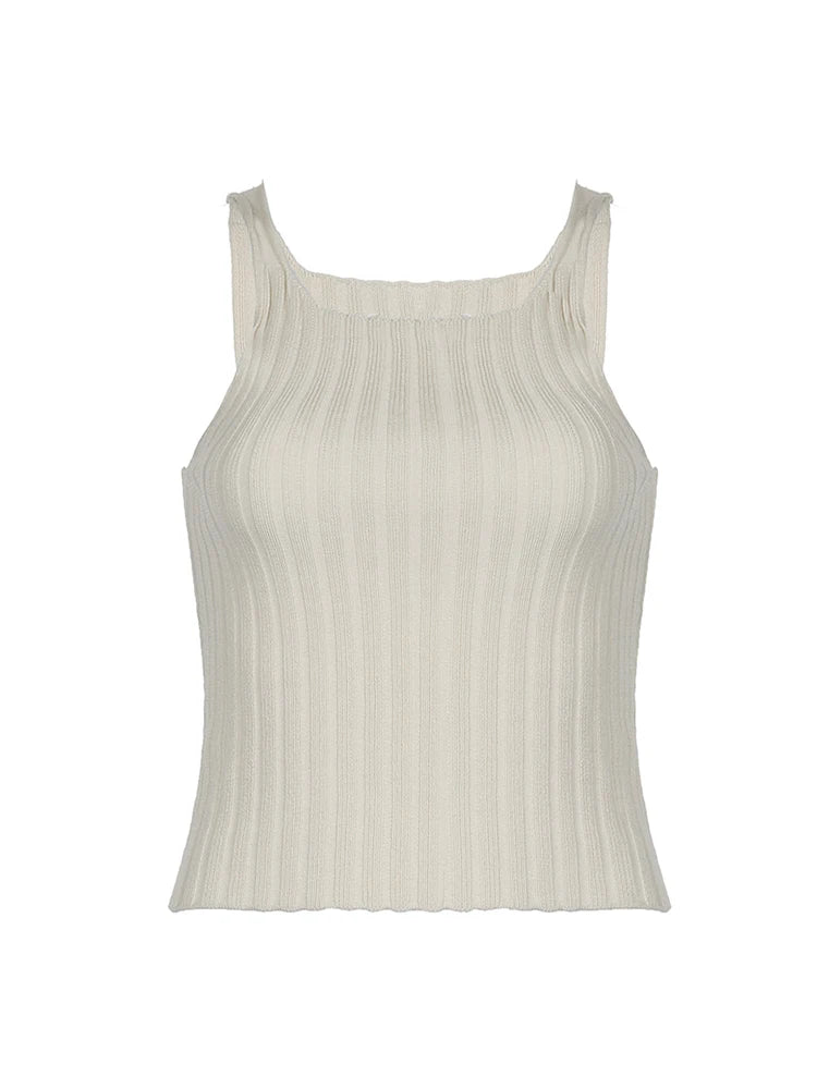 Sleeveless Solid Minimalist Knitted Vest Female Summer Boho Camisole Simple Basic Elegant Tank Top Shirts