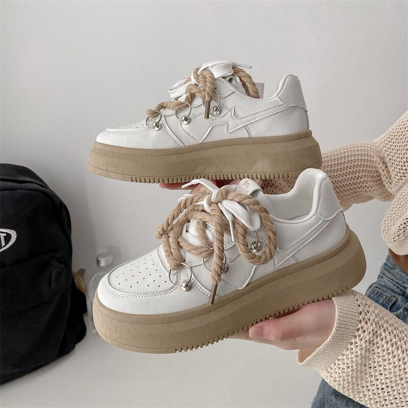 Zapatillas de plataforma transpirables con cordones y suela gruesa para mujer | Ideales para cualquier temporada