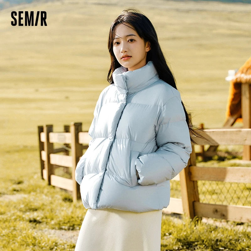 Down Jacket Women Three-Proof Solid Color Stand-Up Collar Loose Simple Winter  New Versatile Goose Warm Down Jacket