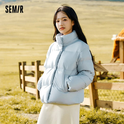 Down Jacket Women Three-Proof Solid Color Stand-Up Collar Loose Simple Winter  New Versatile Goose Warm Down Jacket