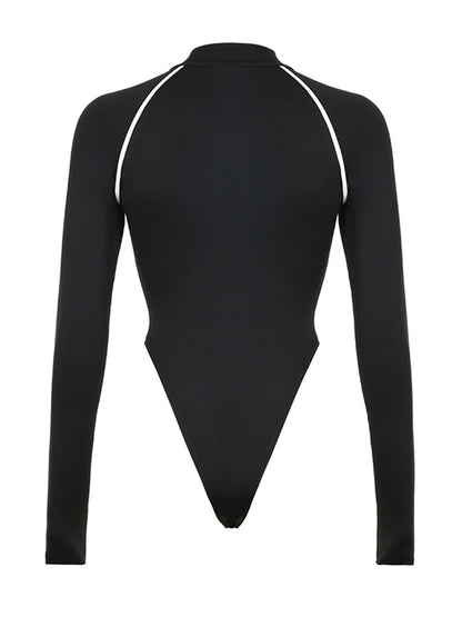 Autumn Winter Turtleneck Long Sleeve Skinny Black Bodysuit Women Letter Print Street Style Basic Bodys Top Tees