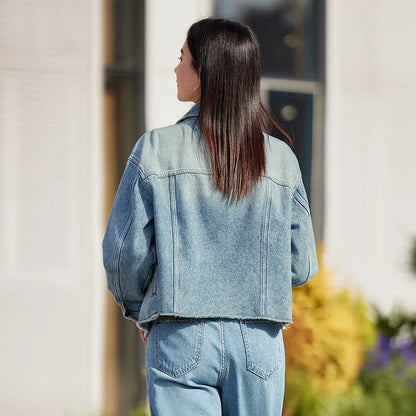 Denim Jacket Women Short Style Fringed Trendy Street Style Spring Dopamine Loose Lapel Jacket
