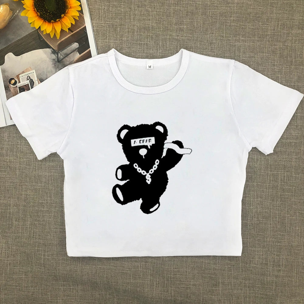 Short-sleeved T-shirt pure cotton women  summer new spice girls high waist slim short crop clothing tide sweet and spicy