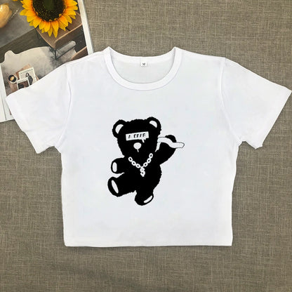 Short-sleeved T-shirt pure cotton women  summer new spice girls high waist slim short crop clothing tide sweet and spicy