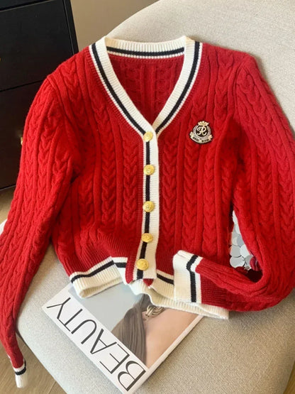 Fashion Knitted Cardigan Women V-Neck Pullover Warm Knitwear Jumper Clothes Casual Sweater Autumn Winter Kpop 2000s Aesthetic