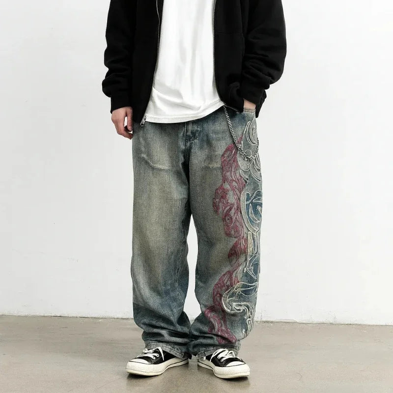 Vintage Pattern Baggy Pants