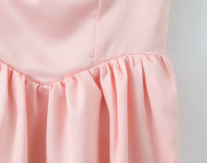 2025 Pleated Design Tie-up Sleeveless Summer Dresses Women Solid Color Slim Fit Mini Dress Simple Fashion Party Dress