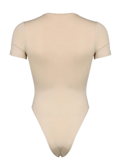 Cross V Neck Skinny Elegant Sexy Short Sleeve Bodysuit For Women Solid Simple Basic Summer Bodys Tops