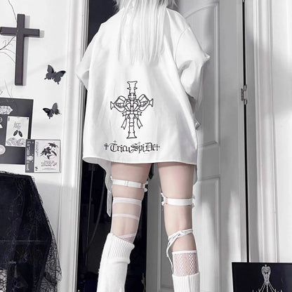 Gothic Metal Accent Tie Blouse