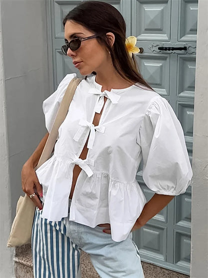 Casual Hollow Out Short Sleeve T-shirt Shirts Women’s Summer Patchwork Lace-Up Loose Streetwear Female Y2k Top Shirts