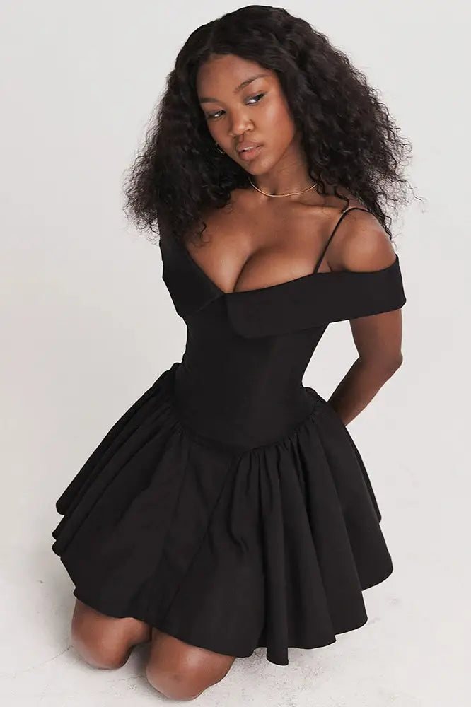 Off-Shoulder Mini Dress with Spaghetti Straps