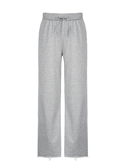 Pockets Drawstring High Waist Casual Loose Sweatpants For Women Gray Solid Basic Simple Straight Leg Pants Jogging Trousers