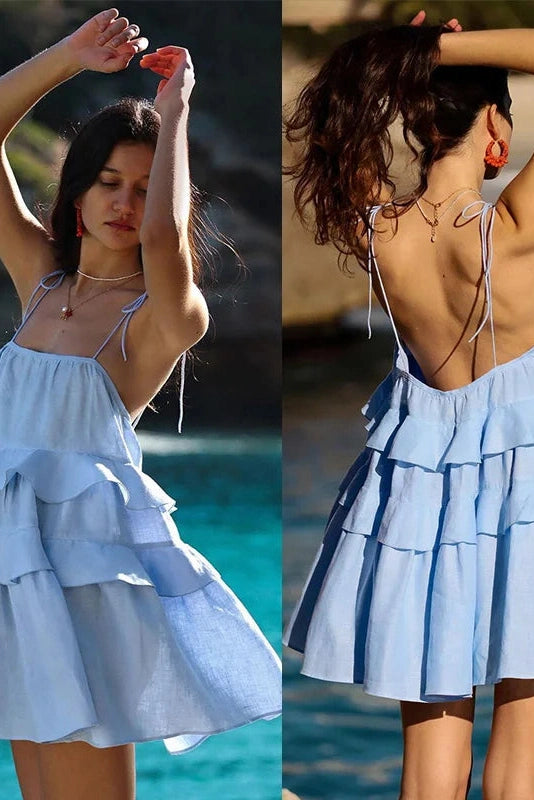 Sleeveless Mini Dress with Straps and High Waist
