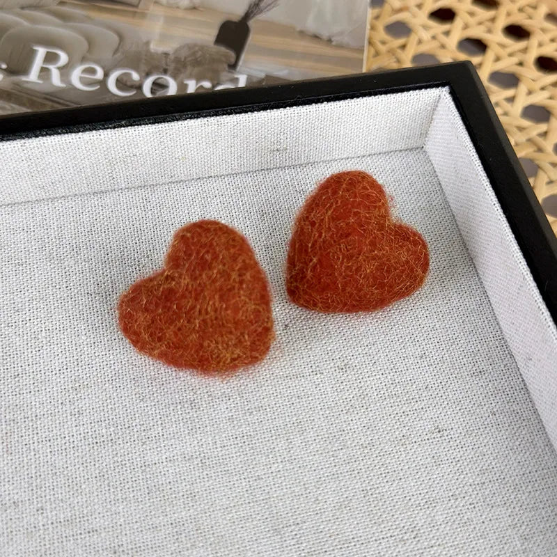 Lizakosht Plush Love Heart Earrings for Women in Orange Beige Grey Black