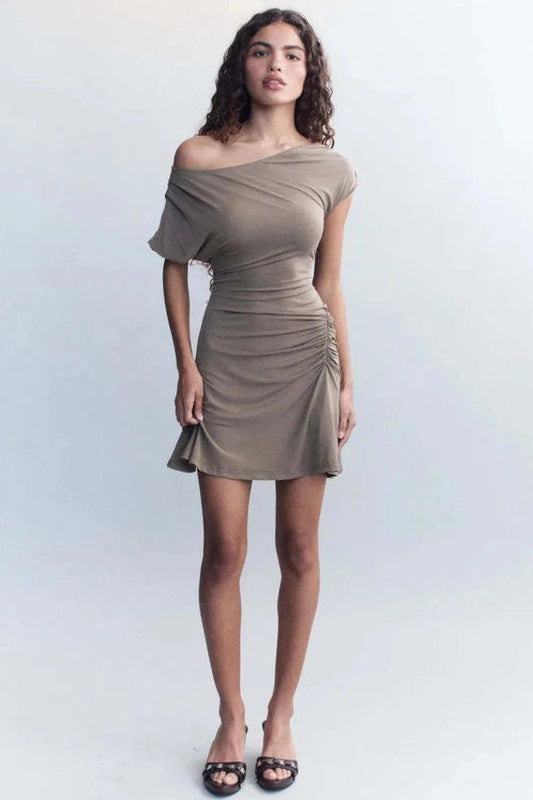 Sleeveless One Shoulder Irregular Slim Mini Dress