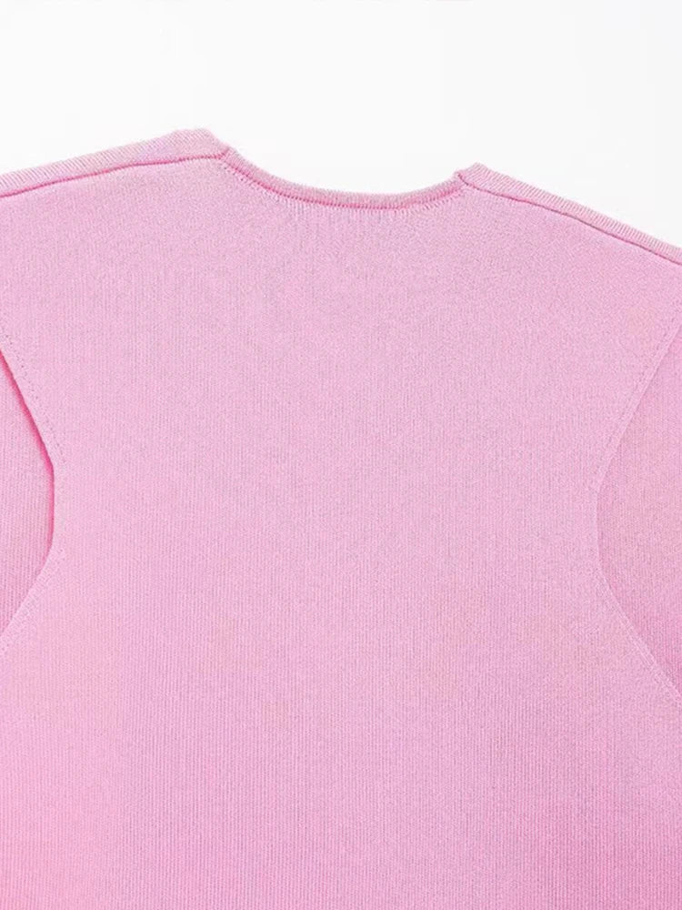 Elegant Knit Short Vest for Women V Neck Single Breasted Sleeveless Waistcoat Pink Top Female  New Lady Classic Streetwear