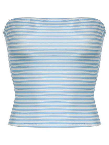 Sweetown Blue Stripe Basic Simple Sleeveless Crop Tops Women Strapless Tube Top Y2K Girl 2000s Summer Cute Streetwear Vest