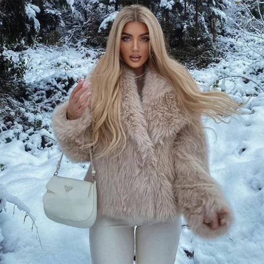 Chic Ins Blogger Brand Fashion Fake Fox Fur Jacket Coat Women  Winter Luxury Design Big Collar Fur Coats Cool Girls Overcoat