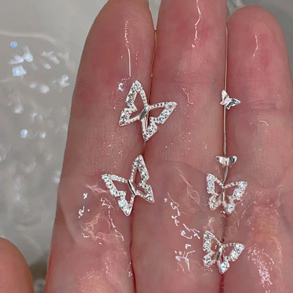 Lizakosht Mini Butterfly Stud Earrings Silver Rhinestone for Women and Girls Fashion Jewelry