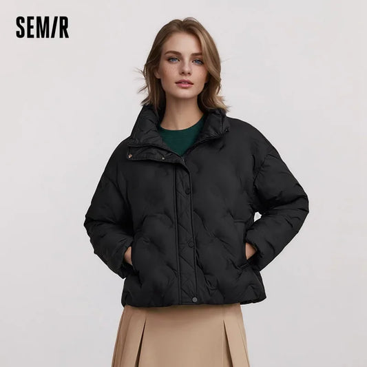 Down Jacket Women Thin Houndstooth Loose  New Winter Waterproof Windproof Stand-Up Collar Wear Down Jacket