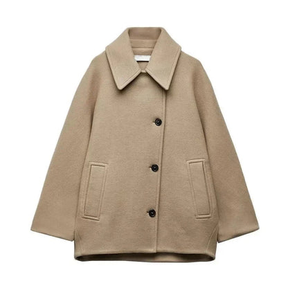 Diagonal Breasted Warm Loose Jacket Women Lapel Double Pocket Batwing Sleeve Solid Coats Winter Female Chic Vintage Outwear