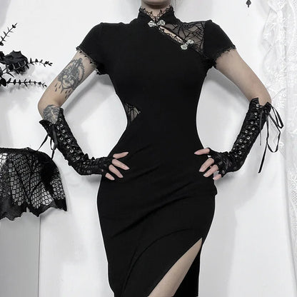 Mesh Patchwork Bodycon Midi Dress