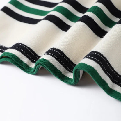 Fashion Stripe Women's T-shirt Casual Short Sleeve Female All Match Polo Shirts Summer New Ladies Loose Tops High Street