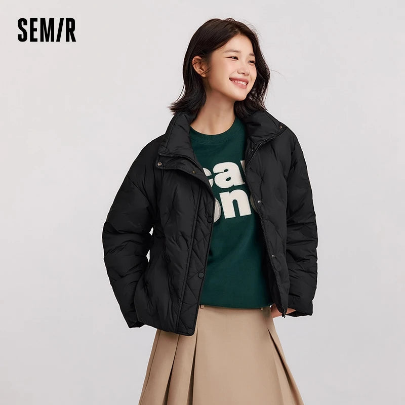 Down Jacket Women Thin Houndstooth Loose  New Winter Waterproof Windproof Stand-Up Collar Wear Down Jacket