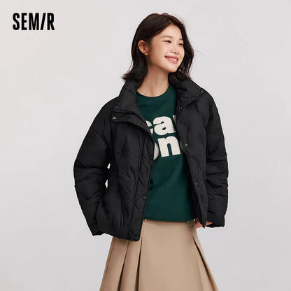 Down Jacket Women Thin Houndstooth Loose  New Winter Waterproof Windproof Stand-Up Collar Wear Down Jacket