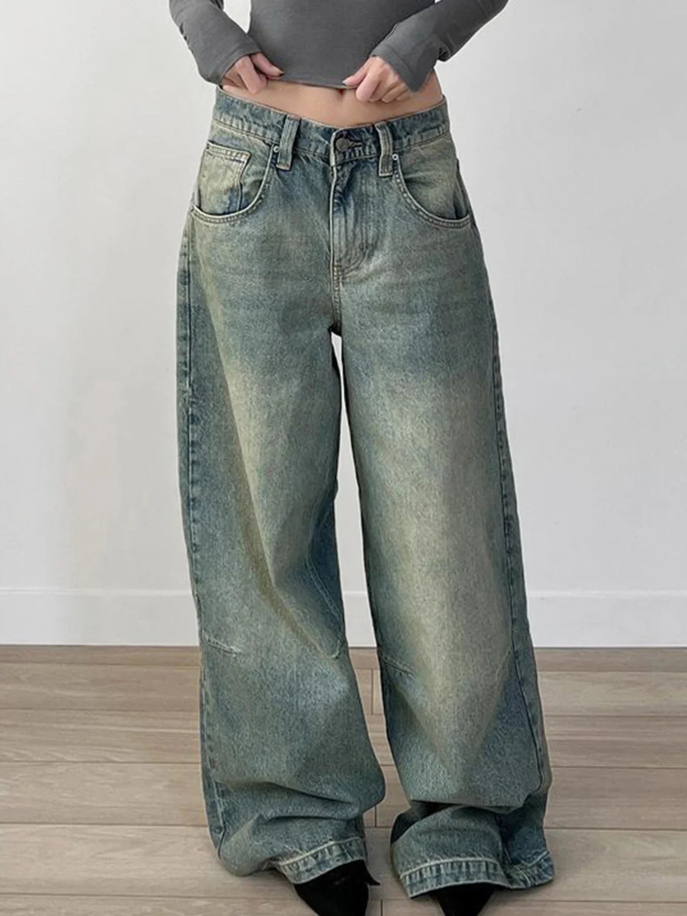 Streetwear y2k Tie Dye Baggy Jeans Women Casual Low Rise Loose Denim Pants Korean Fashion Denim Trousers Retro Mom Jeans