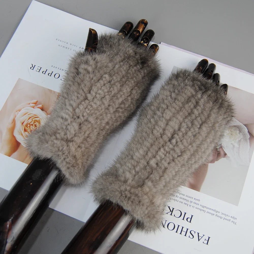 Winter Warm Fingerless Mink Fur Gloves
