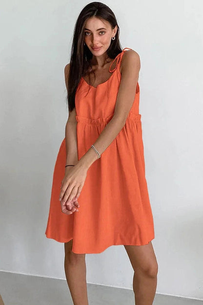 Spaghetti Strap Loose Mini Dress with Lace Up Detail