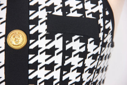 Julien Houndstooth Dress with Gold Buttons