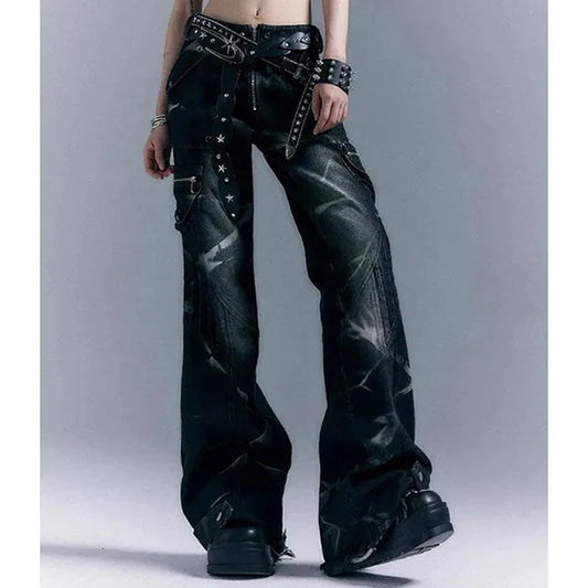 Low-Rise Riveted Flare Pants