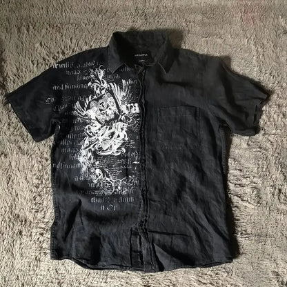 Gothic Letter Print Blouse