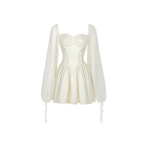 Voguable White Bubble Sleeve Dress Niche Design Pure Princess Skirt Girl Elegantes Party Prom Vintage Evening Y2k