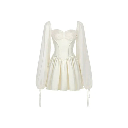 Voguable White Bubble Sleeve Dress Niche Design Pure Princess Skirt Girl Elegantes Party Prom Vintage Evening Y2k