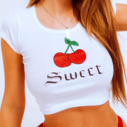 Instagram New Printed T-shirt Fashion Casual Short sleeved Short Top Y2K Summer Sexy Quick Sale