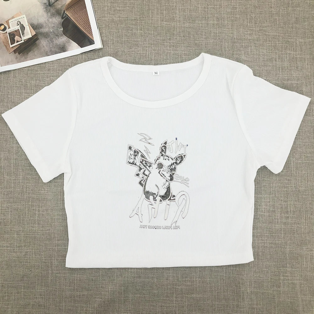 Sweet and spicy new printed short-sleeved short T-shirt women summer  Spice Girls slimming everything with shoulder clothes
